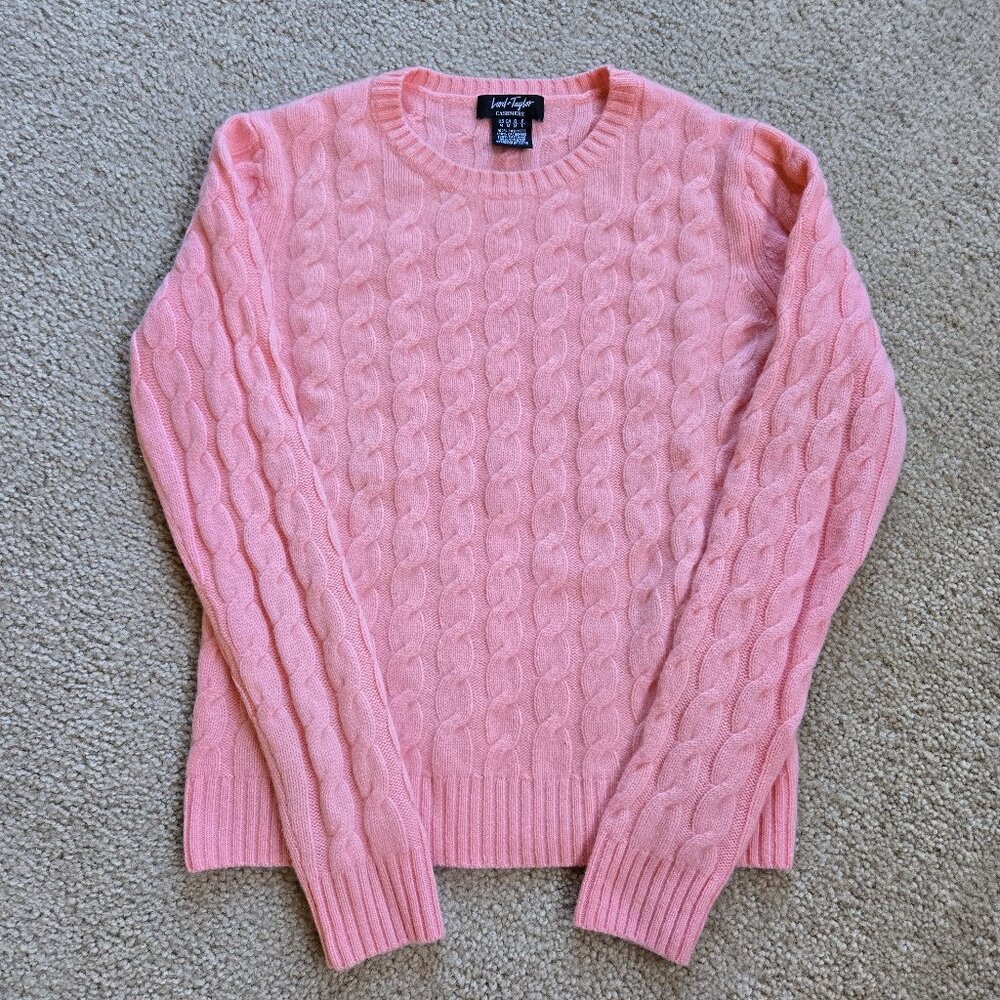 Pink Cable Knit 100% Cashmere Sweater RUNS SMALL